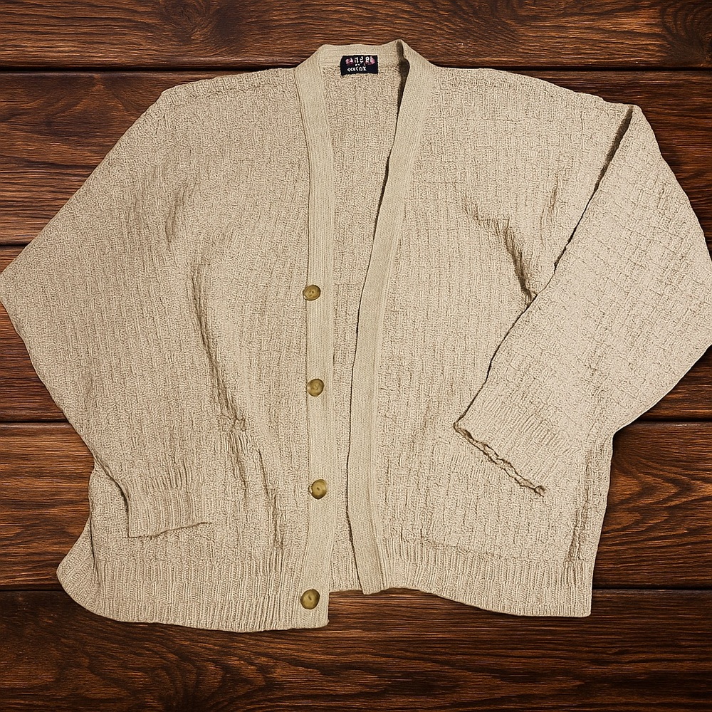 Gray vintage grandpa sweater cotton oversized Men's M cardigan